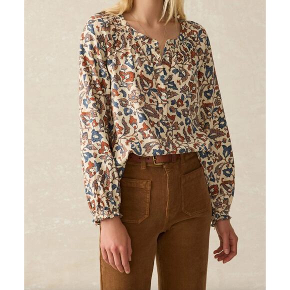 Faherty Odette Blouse Size XS Linen Blend Ginger Maplewood Floral - Picture 1 of 9